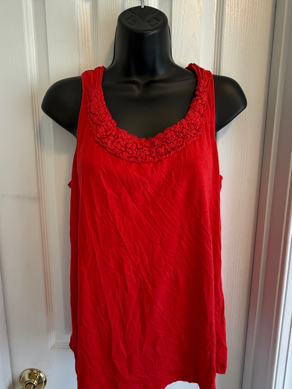Loft Red Sleeveless Ruffle-Trim Tank Top